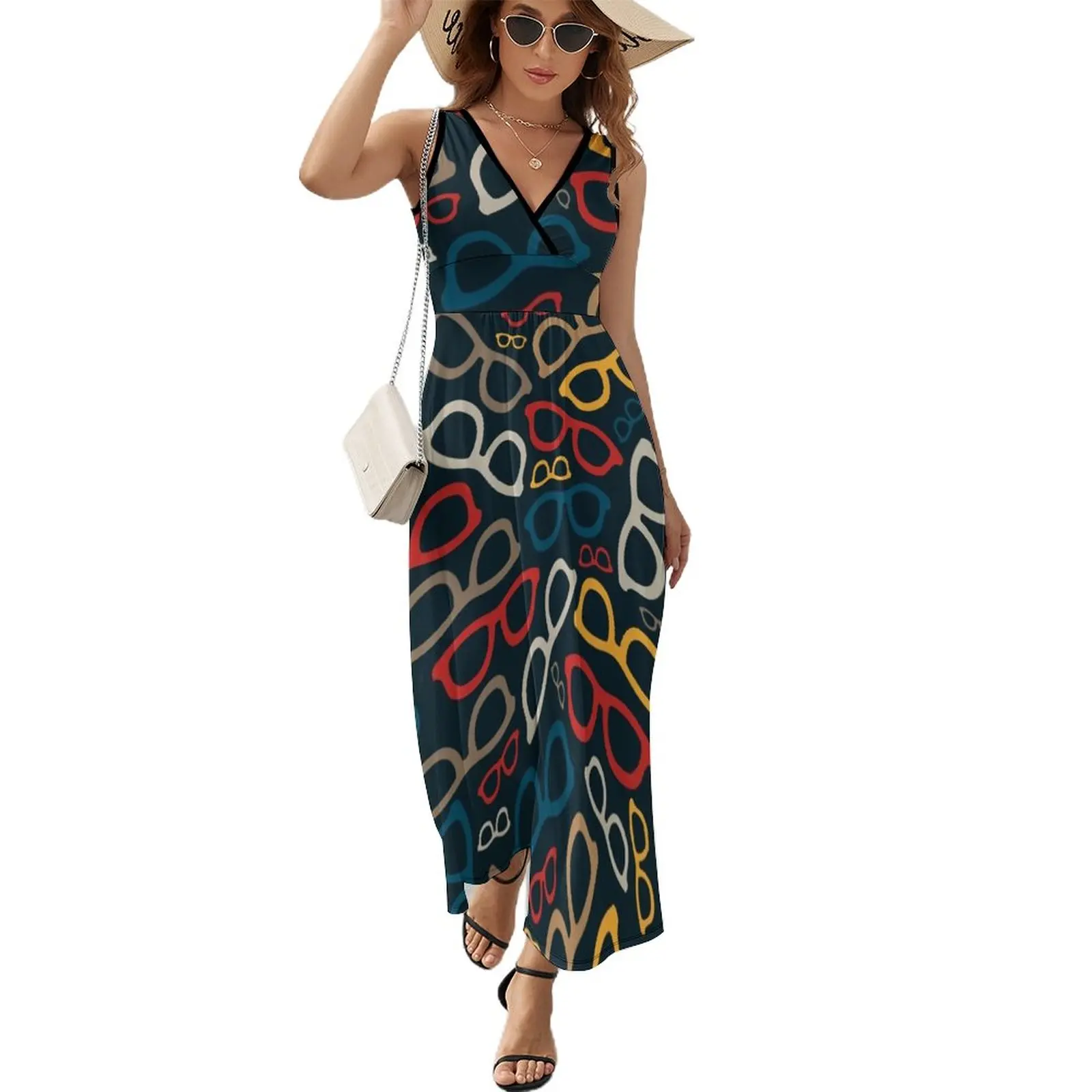 

Colorful Smart Glasses Pattern Sleeveless Dress dresses for womens Elegant gown summer dresses Dress for girls