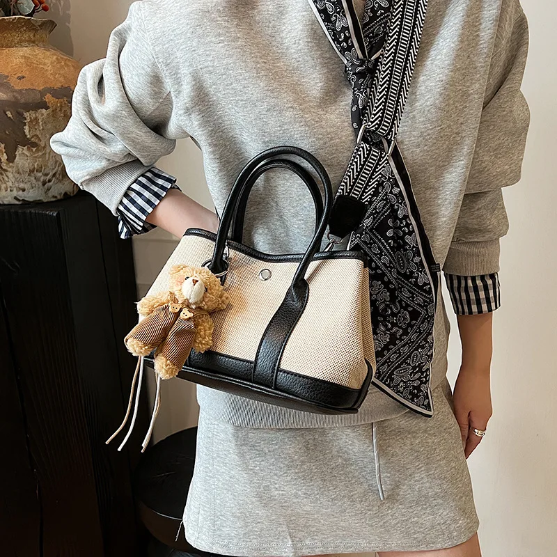 

Retro Patchwork Handbag for Women, 2025 New Trend Simple Shoulder Bag, Casual Crossbody Bag, Versatile Canvas Bucket Bag