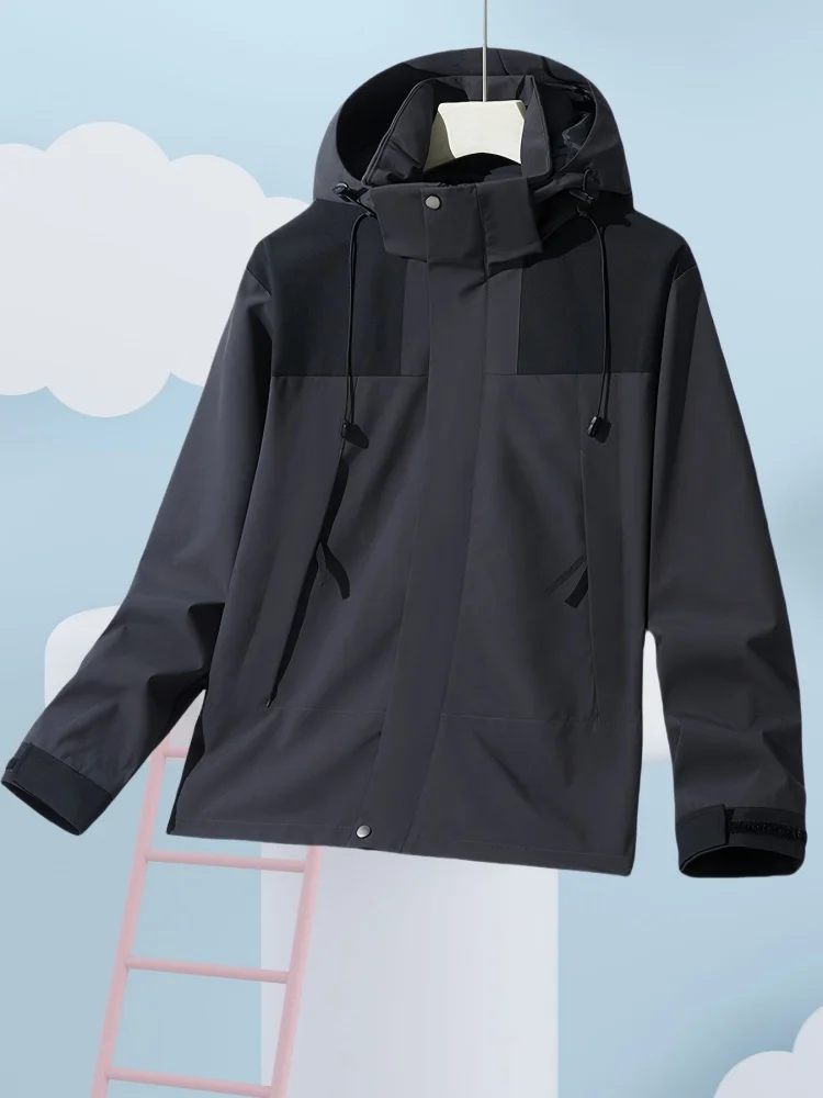 2025 Autumn Spring Men's Oversize Clothing Casual Waterproof Windbreaker Jacket Full Zip Up Hooded Outdoor Hiking Coat Man