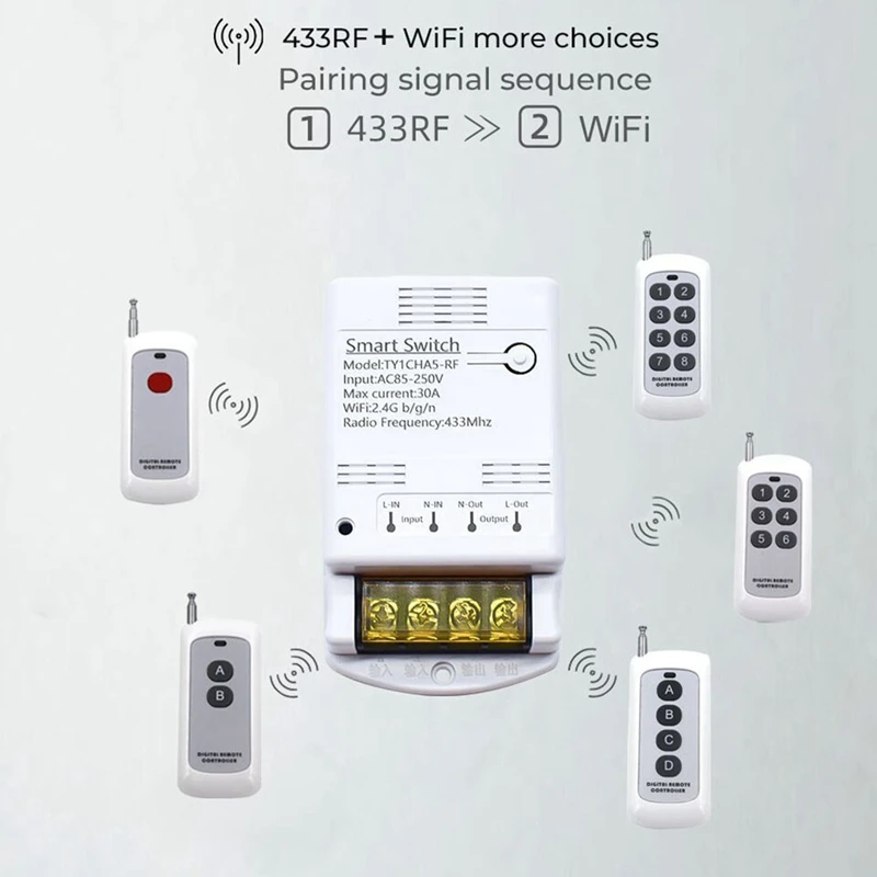 4000W 30a Wifi Schakelaar Relais Tuya Smartlife App 433Mhz Rf Ontvanger Module Ac 85-250V 220V Domotica Stroomonderbreker