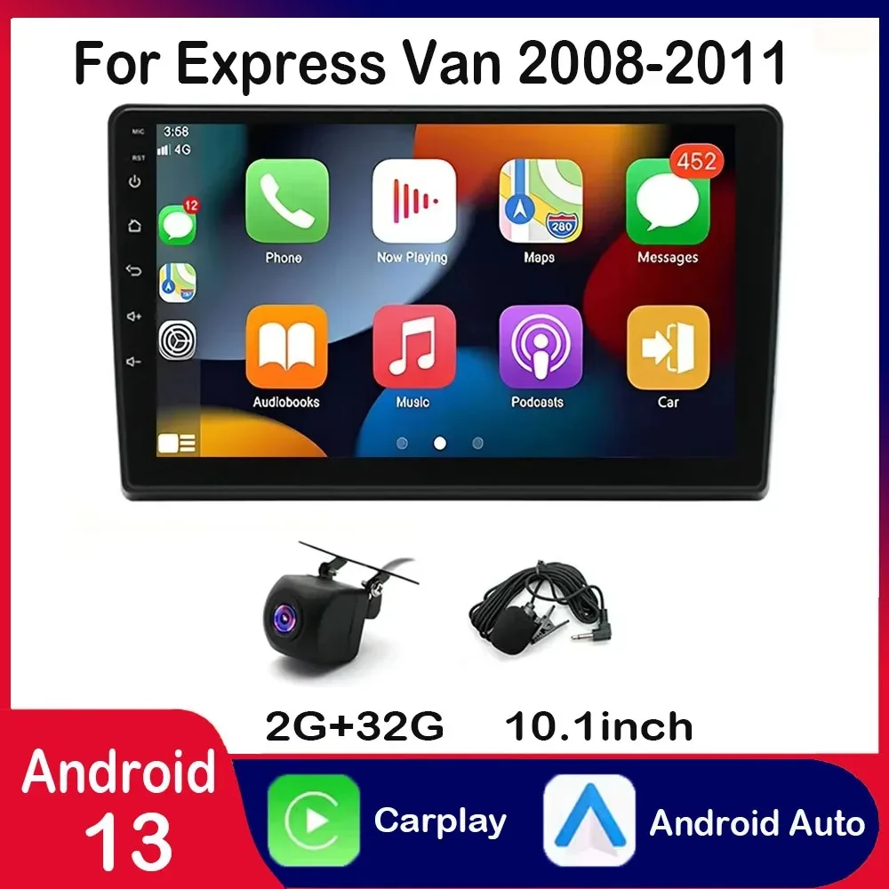 10.1Inch Car Stereo Radio Car-play GPS Navigation Android 13 Compatible for Express Van 2008-2011