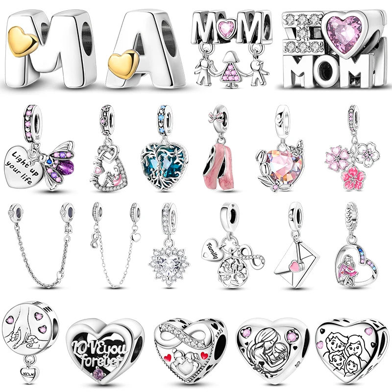925 Sterling Silver Heart Mom Family Infinity Love Charm Beads for Bracelets Necklace Women Anniversary Birthday Gift Jewelry
