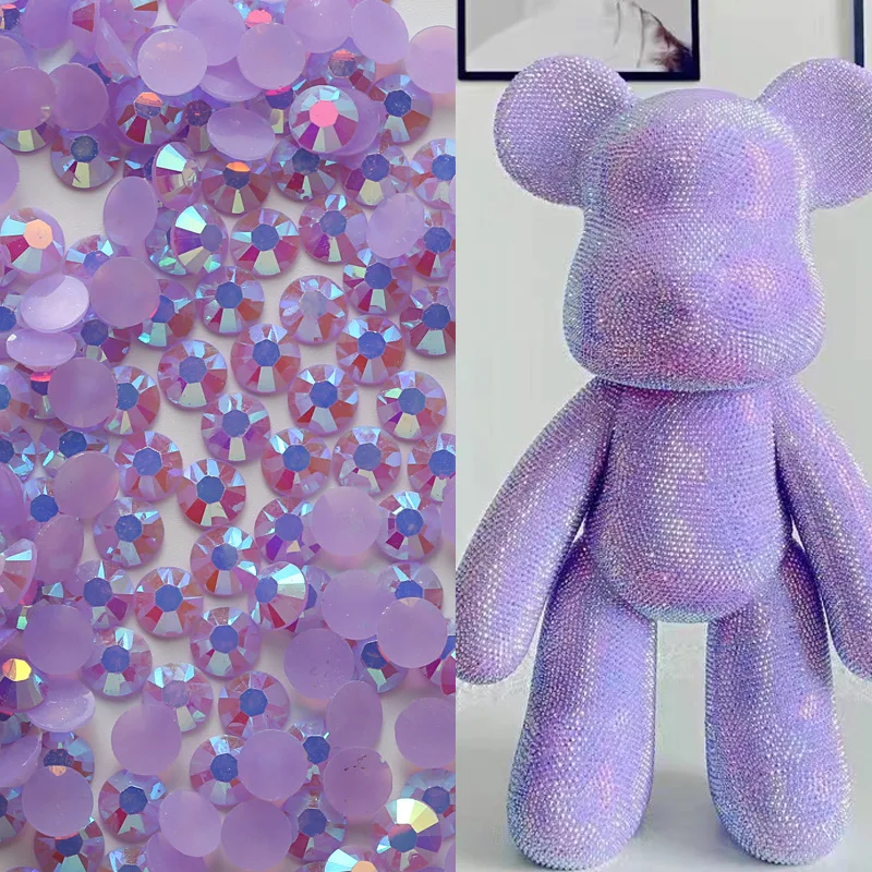 สีม่วงอ่อน AB เรซิ่นเยลลี่ไรน์สโตน 2 มม./3 มม./4 มม./5 มม.-กลมแบนตกแต่งเล็บสำหรับ DIY อุปกรณ์เล็บและงานฝีมือ