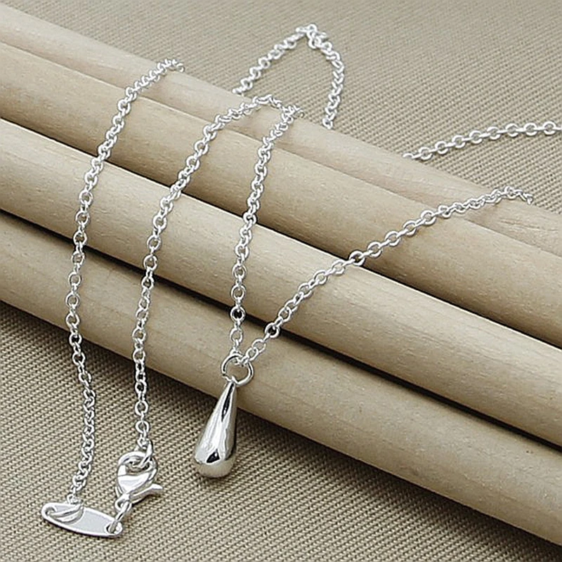 

925 Sterling Silver Water Drop Pendant Necklace Fashionable Women Party Wedding Engagement Jewelry Gift