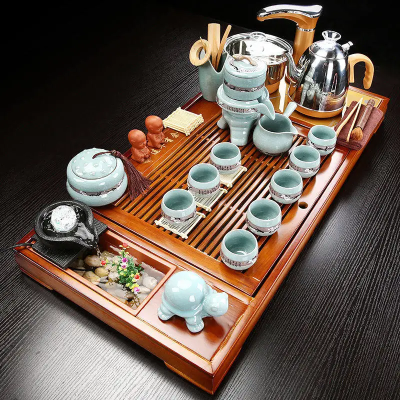Table Serving Tea Tray Wooden Decorative Luxury Accessories Ceremony Tea Tray Wood Plates For Food Hospitality Plateau Teaware