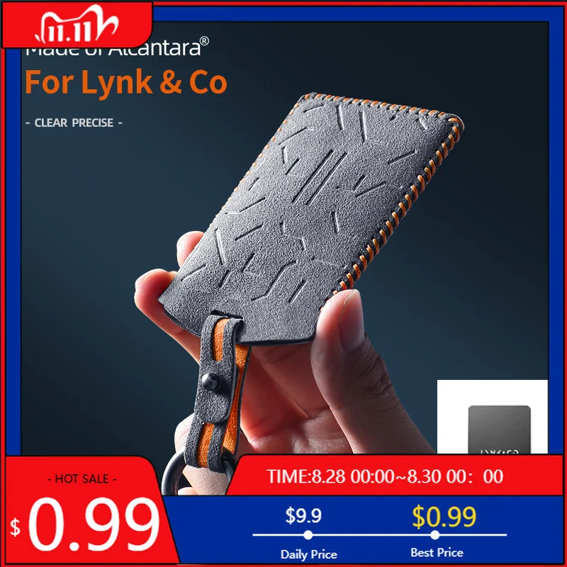 

Interior Stickers Alcantara For LYNK & CO 08 Car Key Case Suede Leather Keychain Auto Accessories Smart Remote Protector Card Co