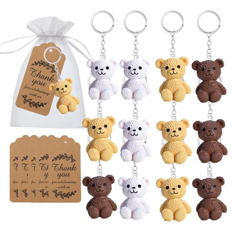 12 Set Bear Party Favors, Bear Keychains with Organza Bags and Thank You Tags for Baby Shower and Bear-Themed Party Favors