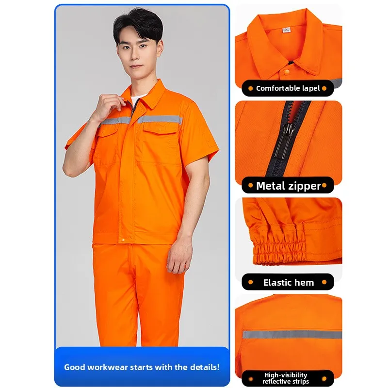 Picture 3: Summer thin short-sleeved work clothes suit men's reflective strip labor protection clothing factory workshop work clothes