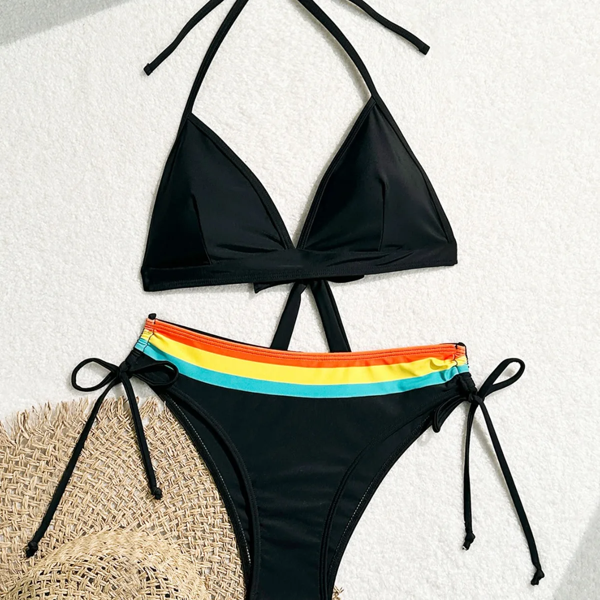 Seksowne tęczowe paski Halter Strappy Bikini damski strój kąpielowy damskie stroje kąpielowe dwuczęściowy zestaw bikini kąpiący strój kąpielowy pływać