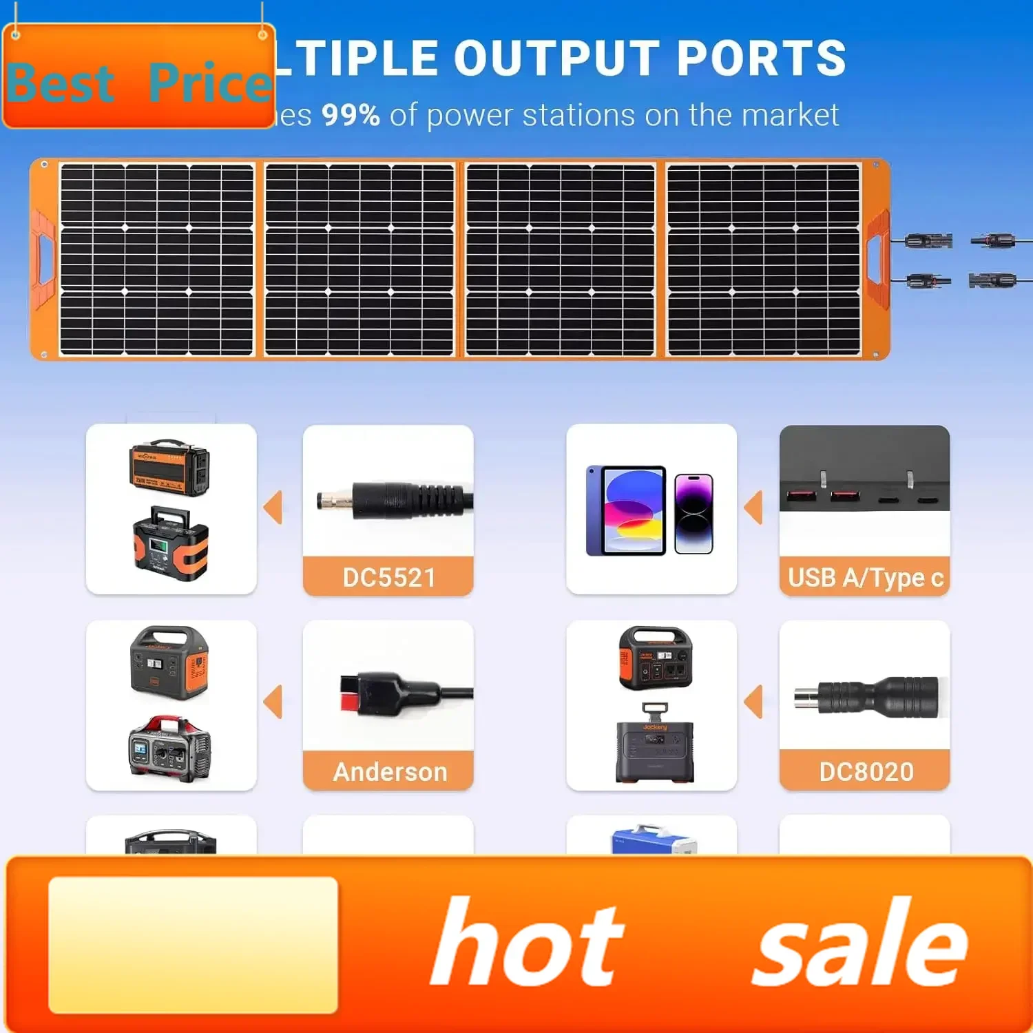 

Популярная портативная солнечная панель мощностью 200 Вт для генератора портативной электростанции, 19,8 В, IP65, водонепроницаемая, с 4 складными опорами