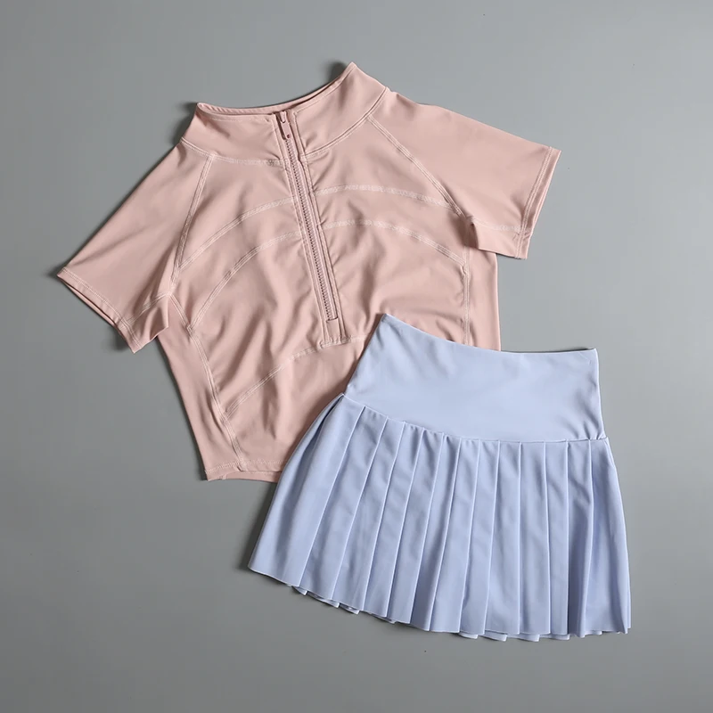 

Badminton tennis uniform sports suit for women summer running speed yoga short skirt high-value slimming short sleeve fitness