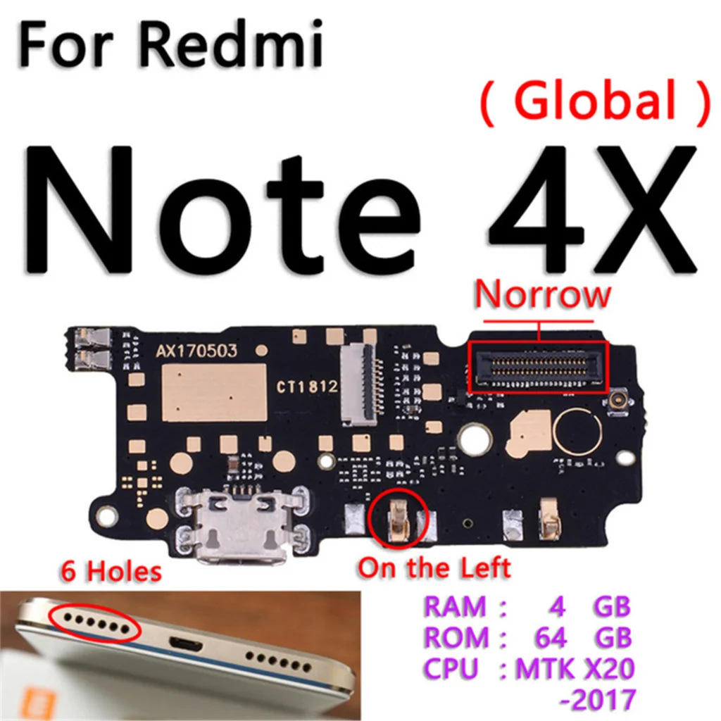 USB Charger Board Port Connector Mic PCB Dock Charging Flex Cable For XIAOMI Redmi NOTE 4X Global Version