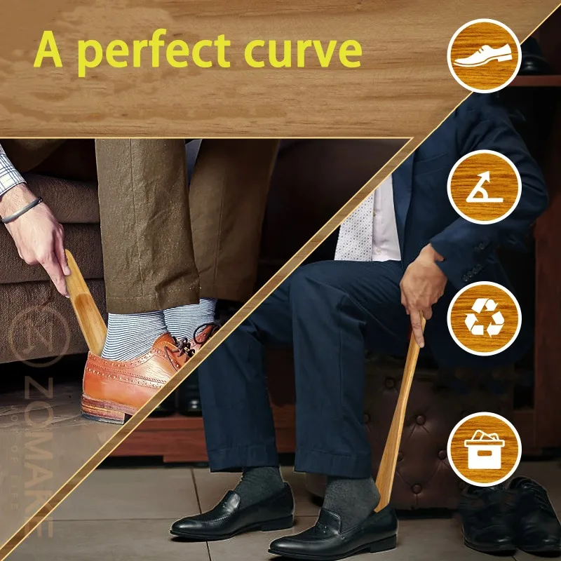2PCS shoehorn Professional Wooden Shoe Horn Shoe Spoon Wooden Handle Long Handle Shoehorn Useful Shoe Lifter Shoe Accessories