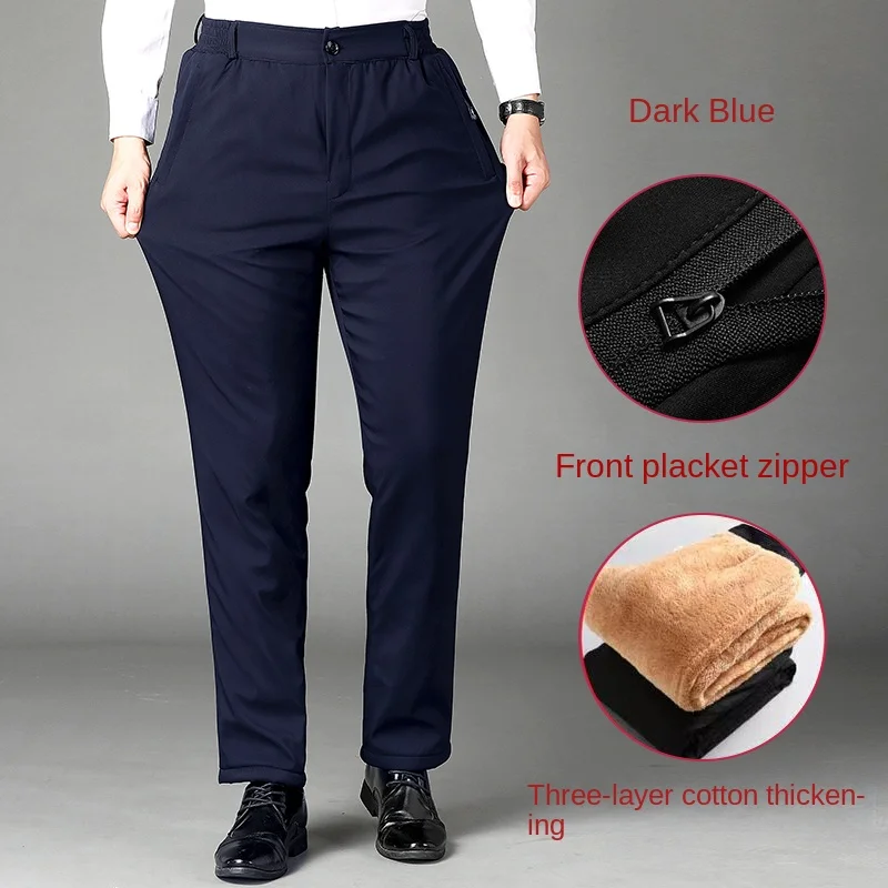 2023 New Cashmere Dress Pants Business Light Luxury Conference Wear Men\'s Winter Warm Cotton Pants Large Size Casual Pants S-5XL