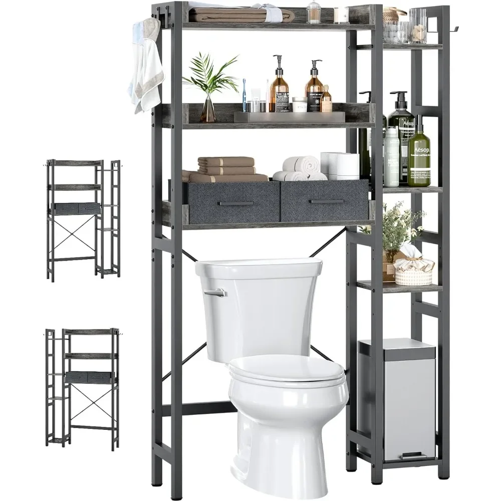 

Over The Toilet Storage with 2 Drawers, Storage Rack Above Toilet Stand, 7 Tier Bathroom Organizer with Adjustable Shelf