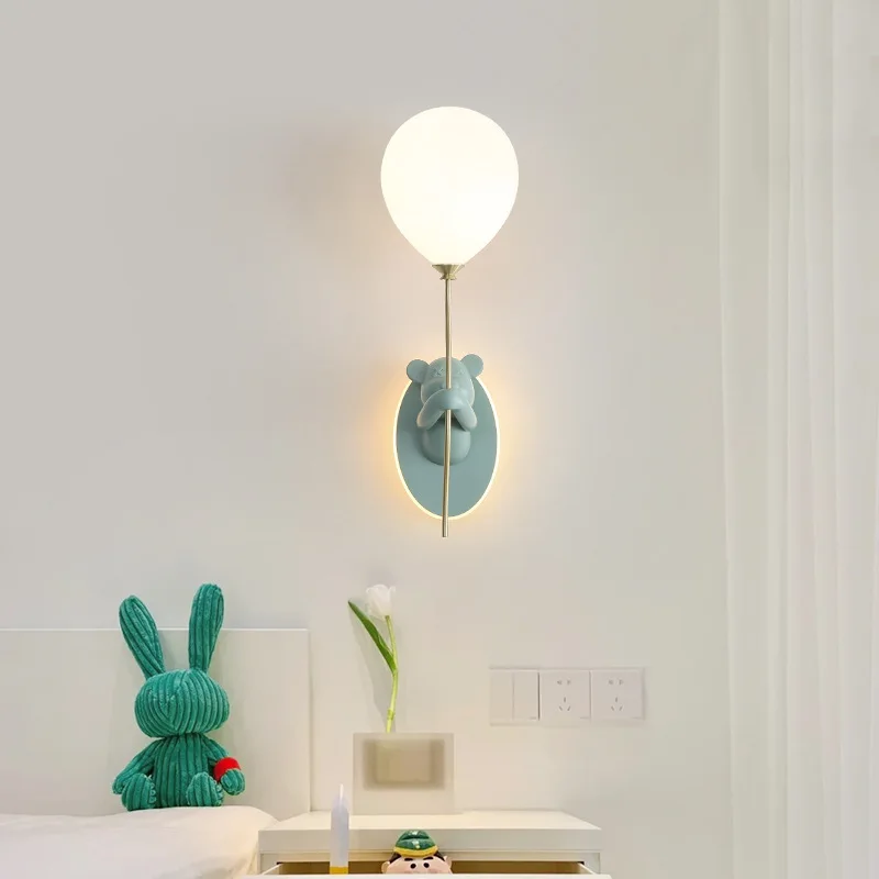 Nordic Creative Cartoon Bear Balloon Led Wall Lamps Simple Children's Room Lamp Lighting Bedside Ambience Light Luster Fixtures