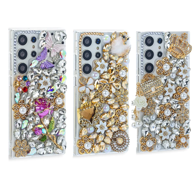 Luxury Bling Cell Phone Case for Samsung Galaxy S24 Plus, S21, S22, 23Ultra, Note20, Fashion Diamond, Rhinestones Girl Covers