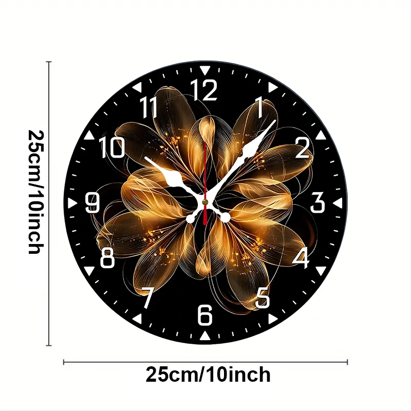Golden Thread Flower Wooden Round Silent Hanging Wall Clock, Suitable For Living Room,Office,Study Room,Bedroom, Home Decoration