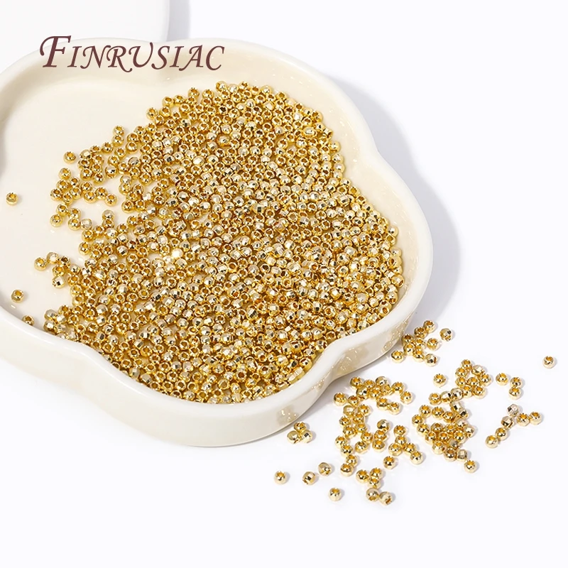 Wholesale 3 Types 18K Real Gold Plated Beads Shiny Small Round Spacer Beads Brass Metal Gold Separators Beads For Jewelry Making