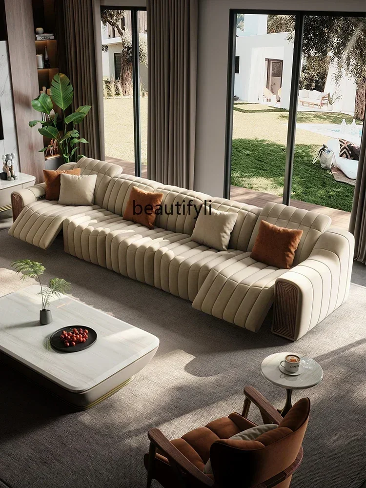 Y183Solid wood fabric sofa, large flat-floor villa designer Italian minimalist living room multi-functional electric sofa53