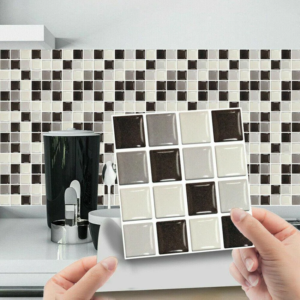 10pcs PVC Mosaic Tile Stickers for Bathroom Wall Accent Bands Kitchen Cabinet Fronts and Interior Pattern Integration
