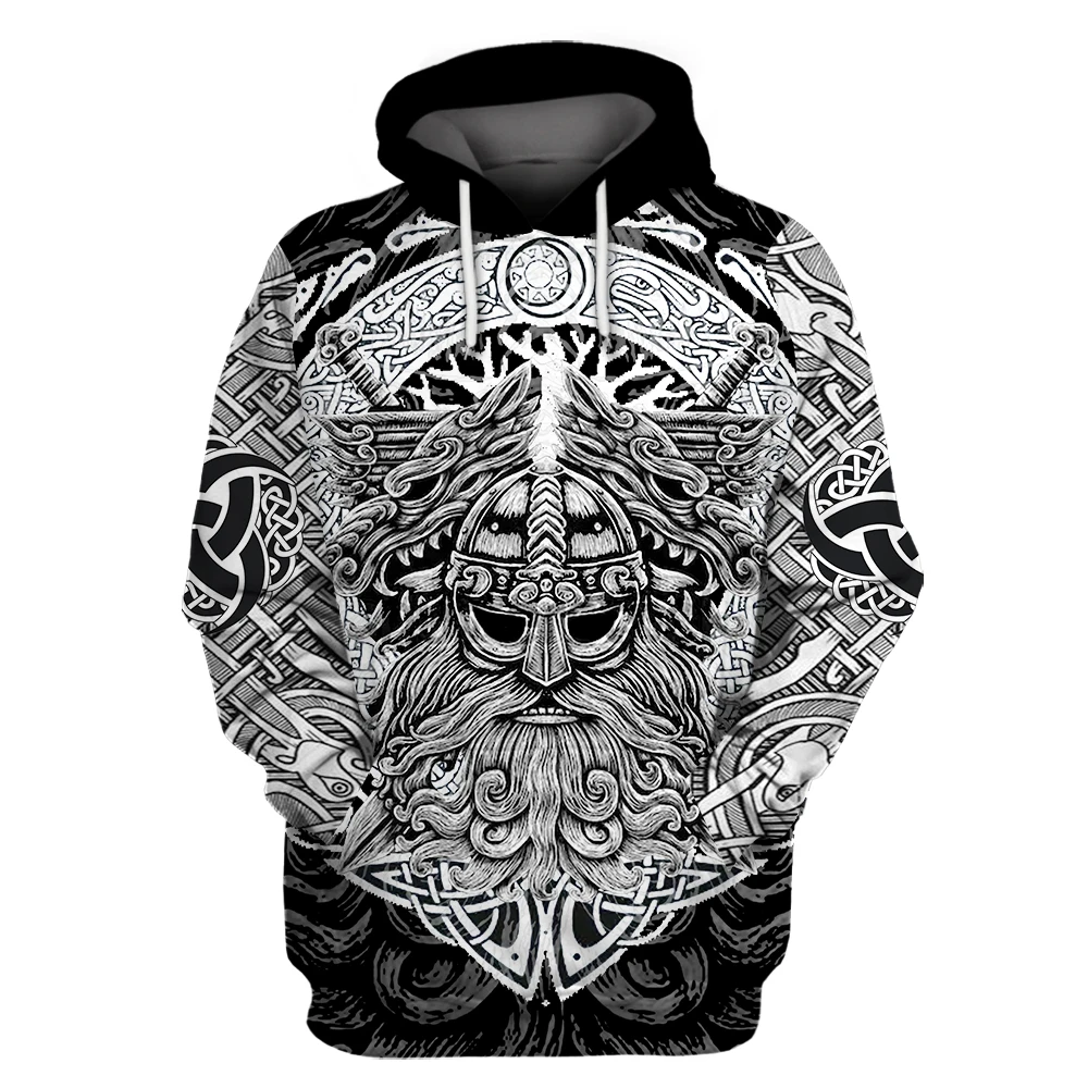 SONSPEE Víkingar Design Hoodie Viking Hooded Sweatshirt Pirate Harajuku Classical Loose Plus Size Long Sleeve Pullover for Men