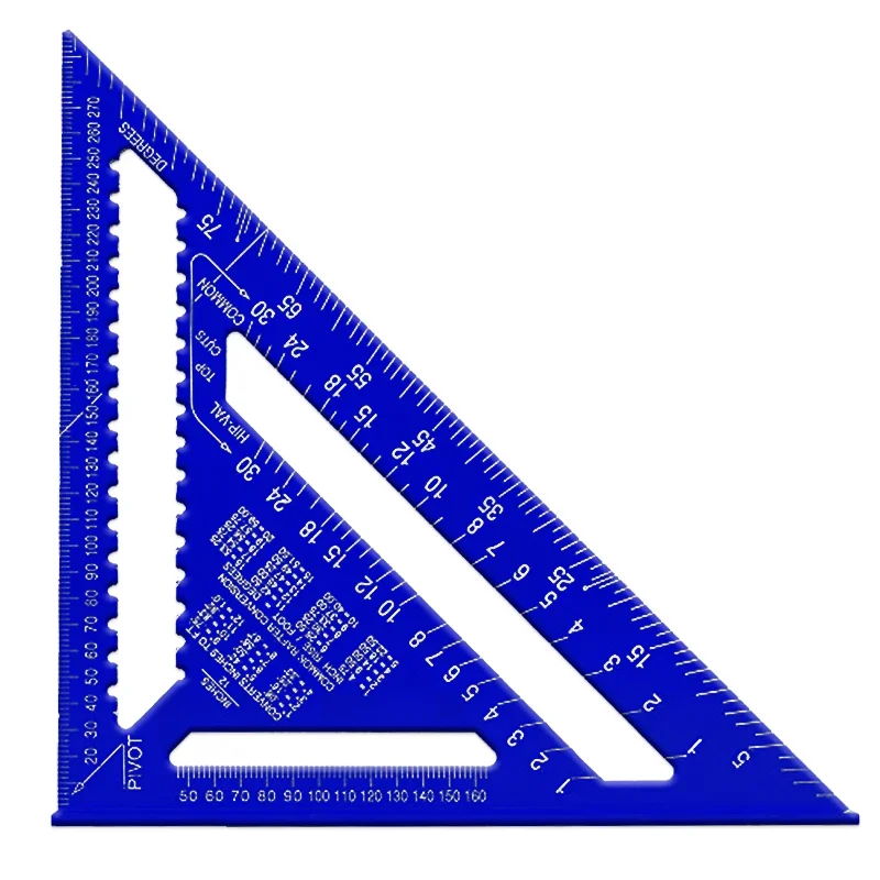 12 Inch Angle Ruler Metric / Imperial Aluminum Alloy Triangular Measuring Ruler Woodwork Speed Square Triangle Angle Protractor