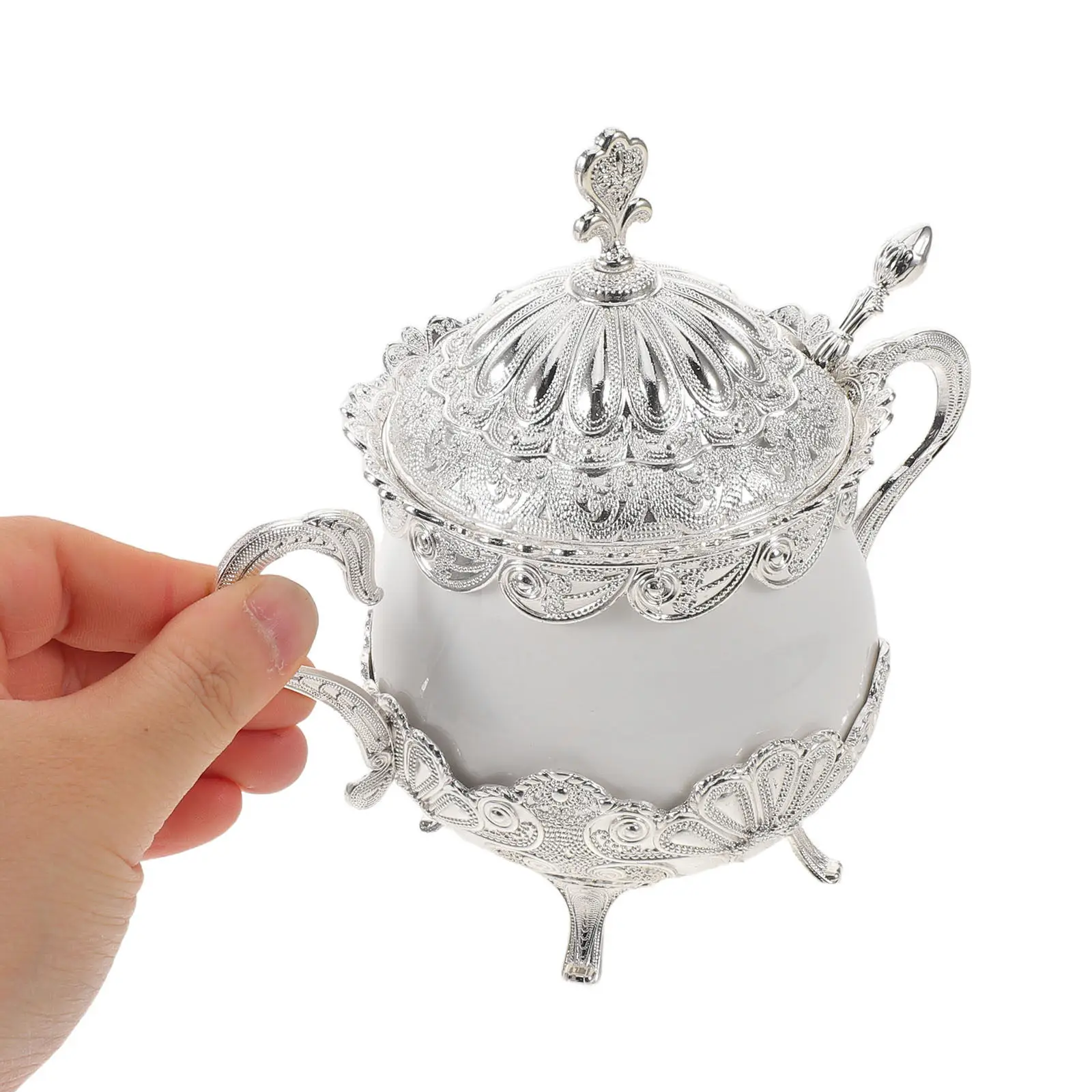 Sugar Container Ceramic Bowl Tea Sugar Box Vintage Peacock Pattern Sealed Lid Spoon Kitchen Seasoning Storage Container