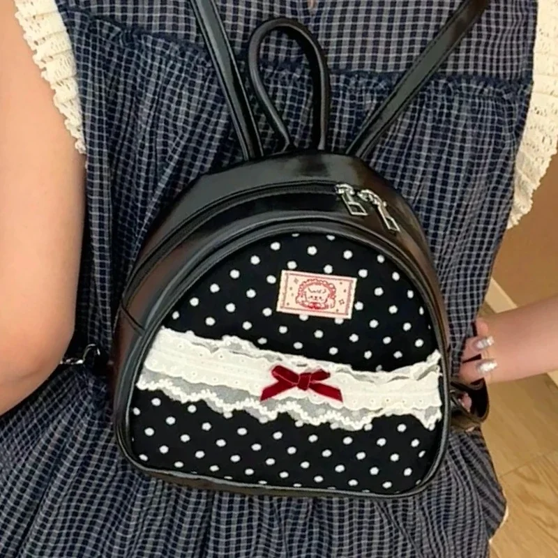 

Kawaii Girls Dots Mini Backpack Women Students Sweet Y2k Cute Backpacks Japanese Patchwork Lace Schoolbags Luxury Design