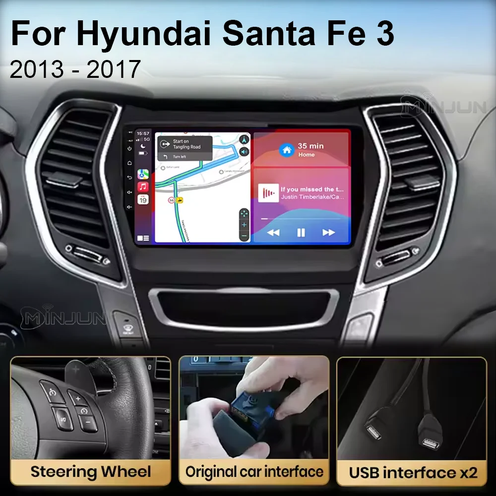 For Hyundai Santa Fe 3 2013 - 2016 Carplay Auto 4G+WIFI GPS Qualcomm Car Radio Navigation Multimedia Video Player Android 16