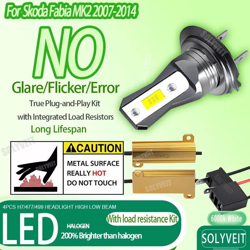 

4pcs H7 The Complete Circuit Solution: LED Kit with Load Resistors For Skoda Fabia MK2 2007 2008 2009 2010 2011 2012 2013 2014