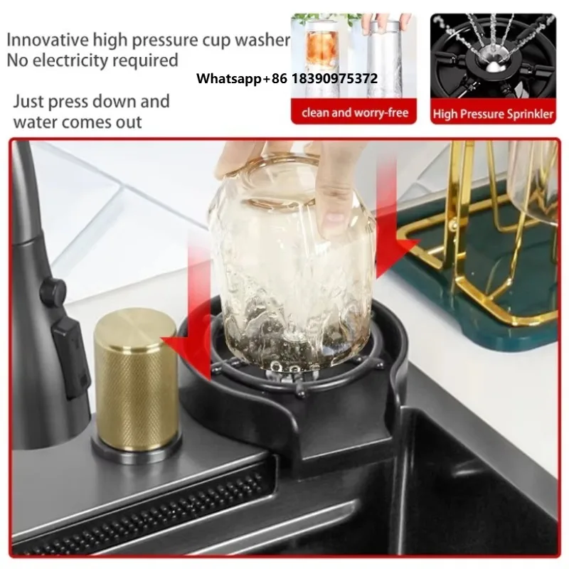 Hidden Waterfall Undermount Stainless Steel Single Bowl Kitchen Sink  With  Basket Strainer Drain