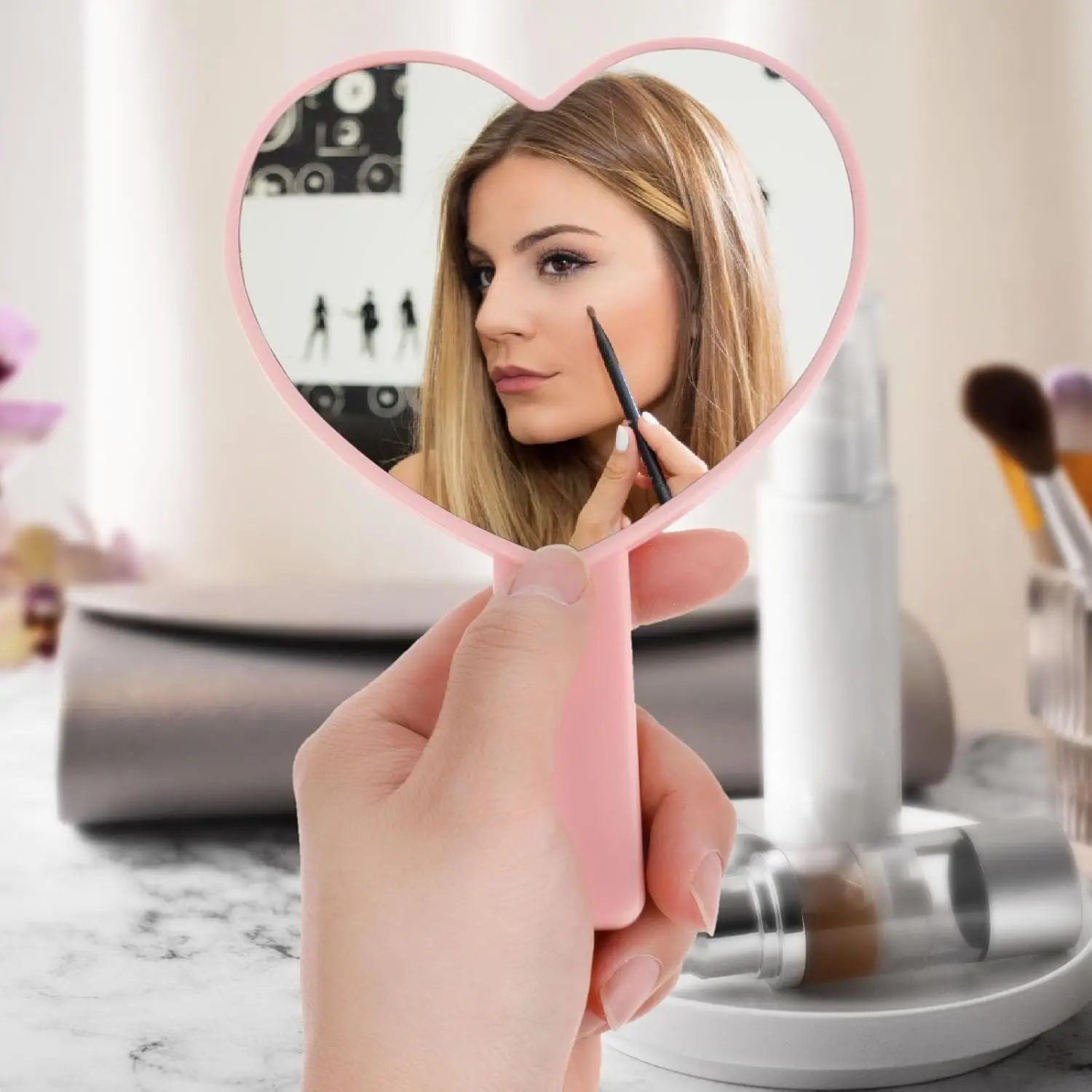 1 قطعة عالية الوضوح يده على شكل قلب رمش مرآة رمش التفتيش مرآة ماكياج الأدوات المرآة البالونية فتاة الهدايا #2