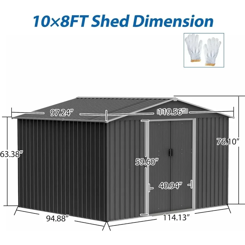 Outdoor Metal Tool Housee, Backyard Storage Shed with Sliding Door, 3 Hooks, Anti-Corrosion Weather Resistant Oversized Storage