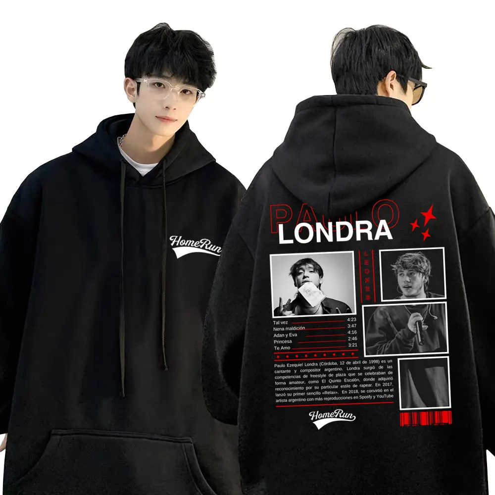 Rapper Paulo Londra Homerun Music Album Cover Hoodie Men Women Hip Hop Vintage Oversized Sweatshirt Men's Fashion Casual Hoodies