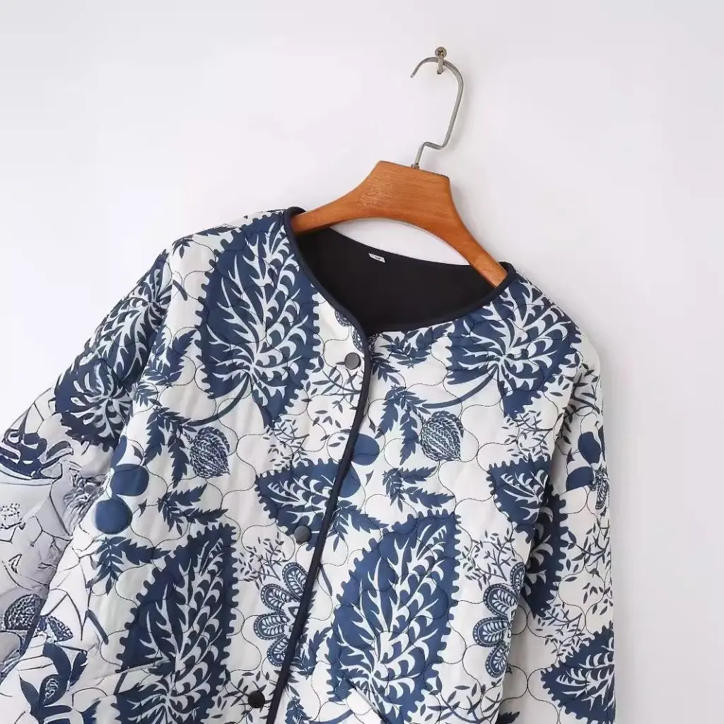 

Women's Printed Quilted Cotton Jacket Long Sleeve European American Style Cotton-Padded Coat Autumn Winter New Arrivals