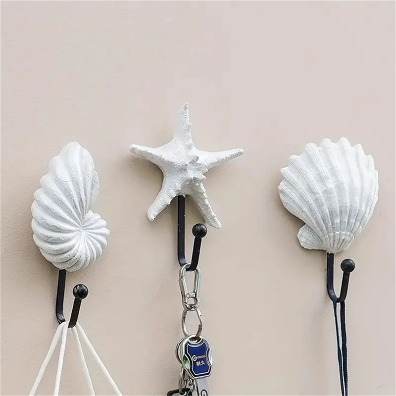 

Shell Resin Hooks Mediterranean Style Sea Star Decor Hanger Wall Mounted Vintage Hat Robe Hook Coat Hanger Clothes Rack