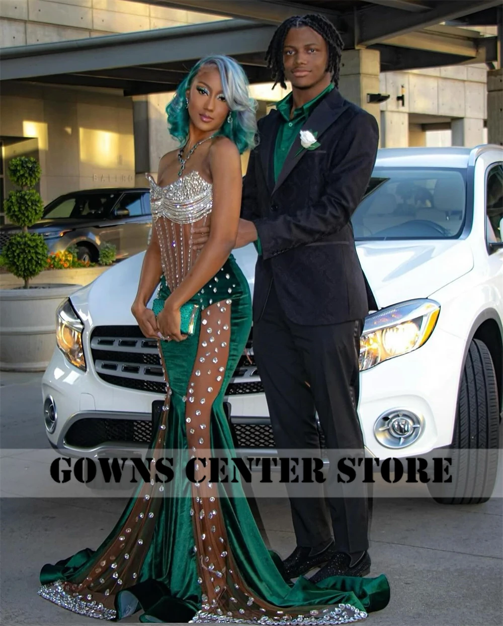 Sexy Rhinestones Beaded Dark Green Mermaid Crystal Beading Prom Dresses Luxury Designer Party Black Girls Bespoke Customized