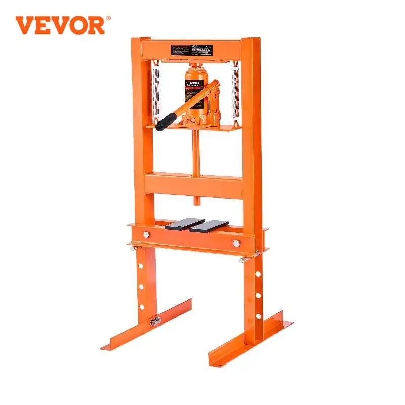 VEVOR 6/12 Ton Hydraulic H-Frame Garage Floor Adjustable Shop Press with Plates 6T/12T Orange for Garages or Professional Shops