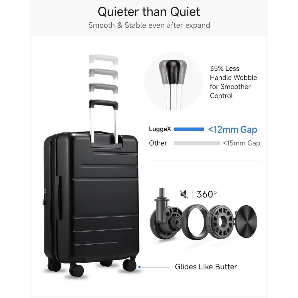 Expandable Hard Shell Suitcase with Top Opening, 24 Inch, Black, 63-70L Capacity