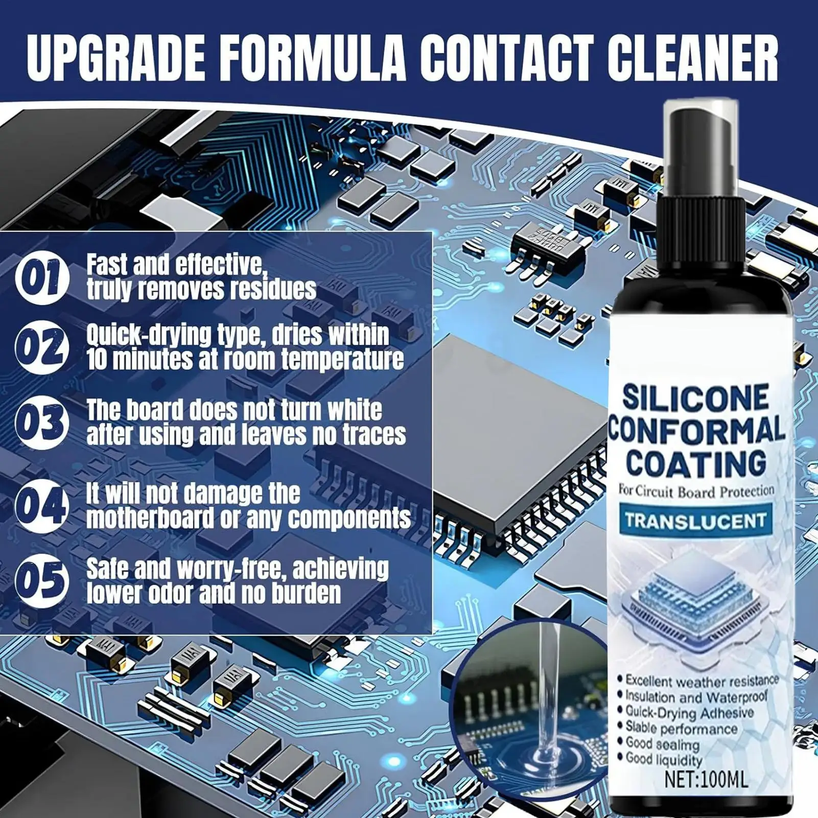 100ml Silicone Conformal Coating Spray Waterproof PCB Clear Sealant Electrical Contact Cleaner for Automotive Outdoor Equipment