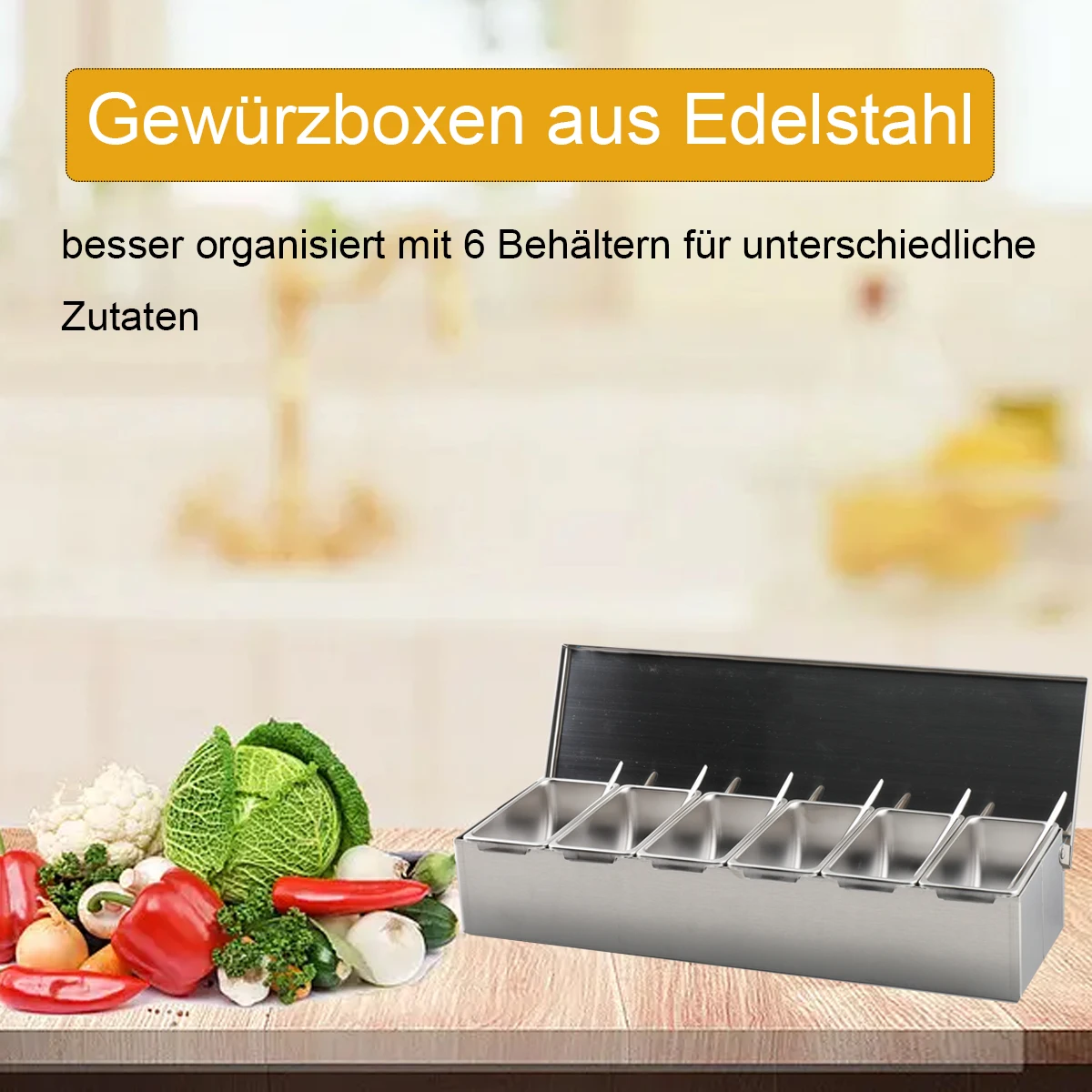 6-teilige Zutatenbox aus Edelstahl für Salz, Zucker, Käse, Soße, Gewürzbox, Pizza, Werkzeug, Snack-Aufbewahrungsbox – Detail 6