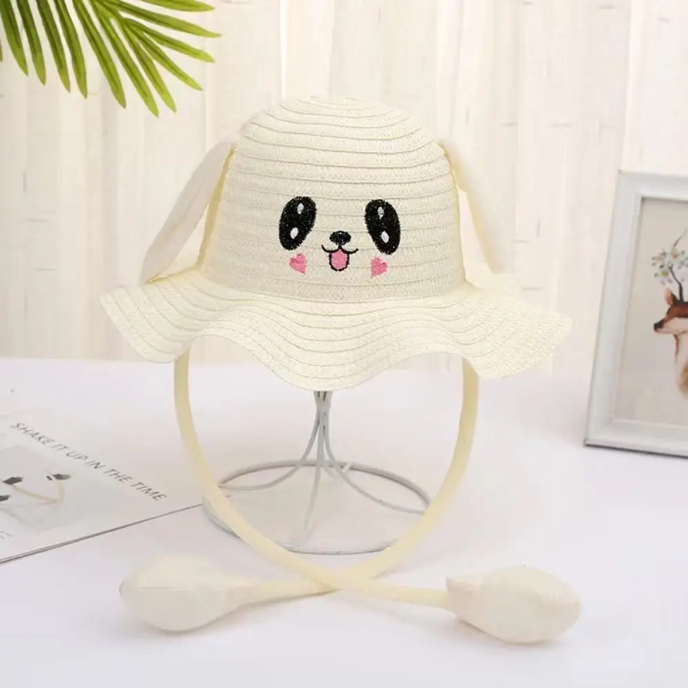 Ear Moving Rabbit Ear Sunshade Straw Hat Japanese Sunscreen UPF50+ Costume Accessories Solid Color Cosplay