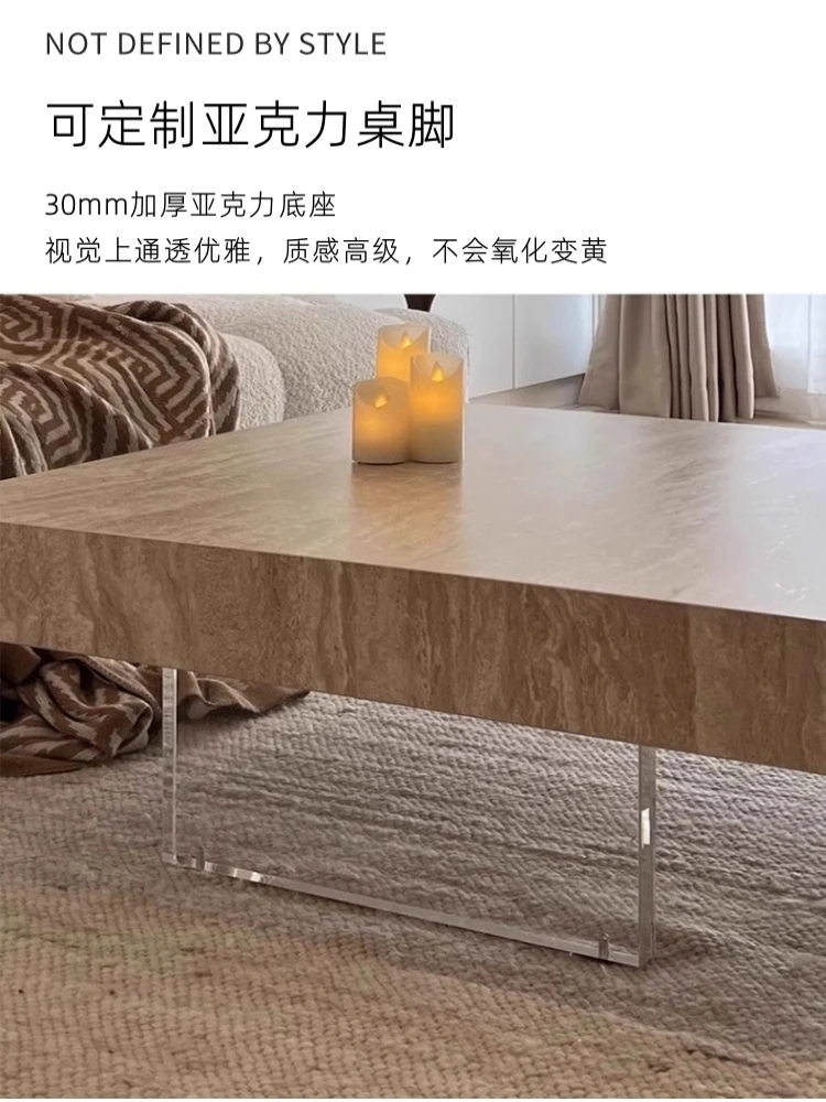 Suspended rectangular coffee table cave stone rock slab living room household small apartment Italian light luxury minimalist co