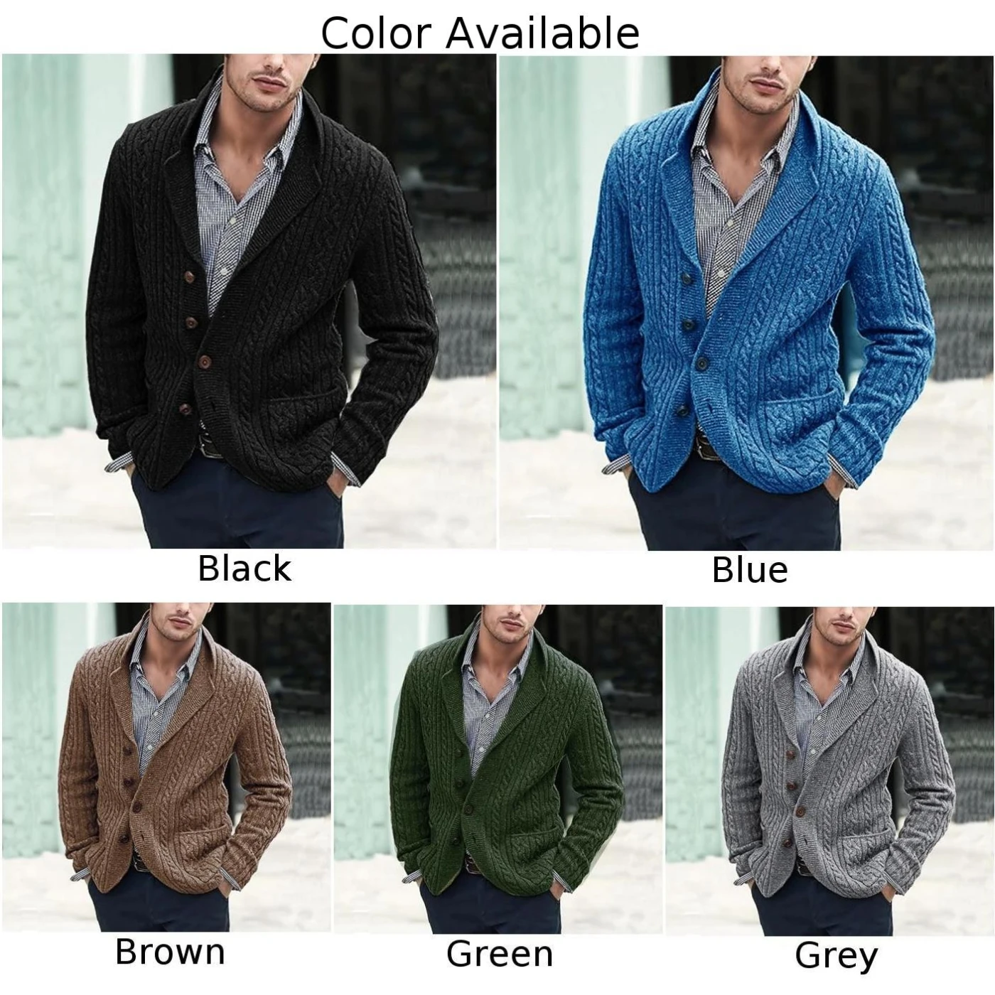 Cárdigan de cuello alto para hombre, suéter de manga larga, abrigo de punto para oficina, jersey de Color sólido, Tops de punto con bolsillo