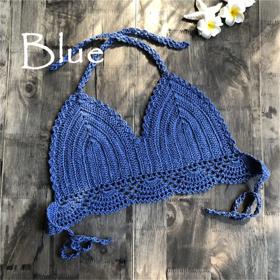 S - XL 9 Farben Häkel-Strick-Bikini-Oberteil Damen-Badeanzug Frauen-Bademode Bademode Badeoberteil mit Ausschnitten Strand-Top V4194 – Detail 19