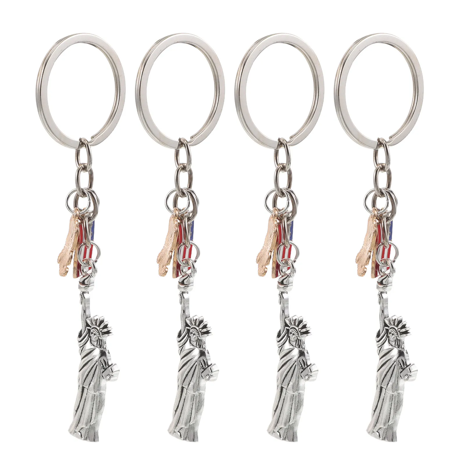 4Pcs American Themed Keychain Set Liberty Island Souvenir Usa Flag Pendant Keyring 1776-2026 Independence Day Gift Stocking