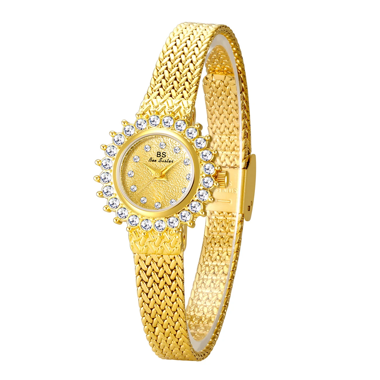 Vintage Golden Ladies Watch Alloy Wheat Strap Rhinestones Quartz Watches For Wrist 2024 New  Women\'s Watches Luxury Gifts