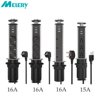 Melery EU French UK US Pop Up Power Strip Desktop Multiple Hidden Outlets USB Type-c Charge Plug Socket for Office Home Kitchen