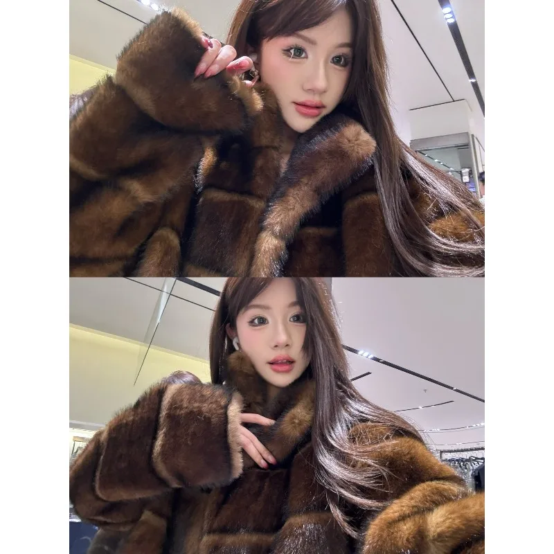 Vintage Elegant Socialite Eco-Friendly Fur Coat Winter New High-End Fashion Turn-Down Collar Thickened Warm Short Fur Coat Women